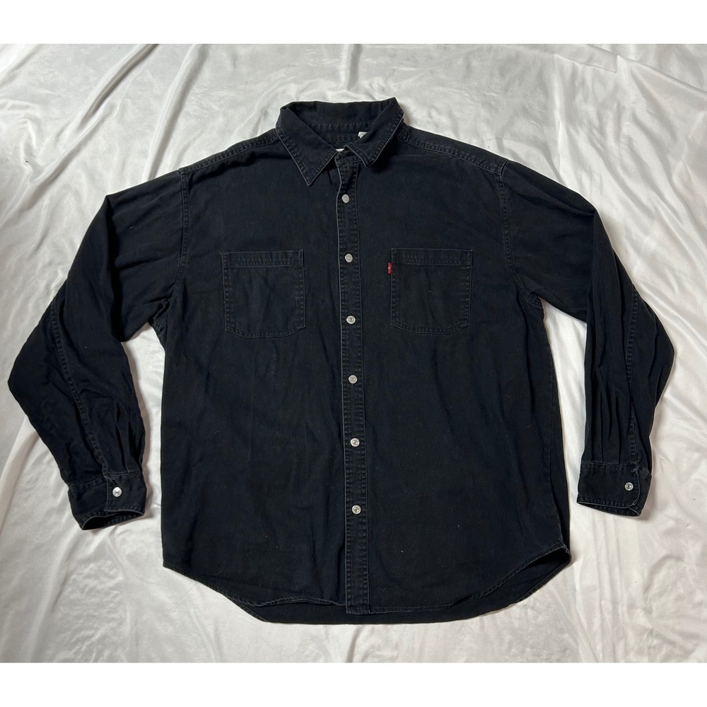 Levis Jeans Mens XL Black Denim Long Sleeve Metal Button Down Shirt Dual Pocket